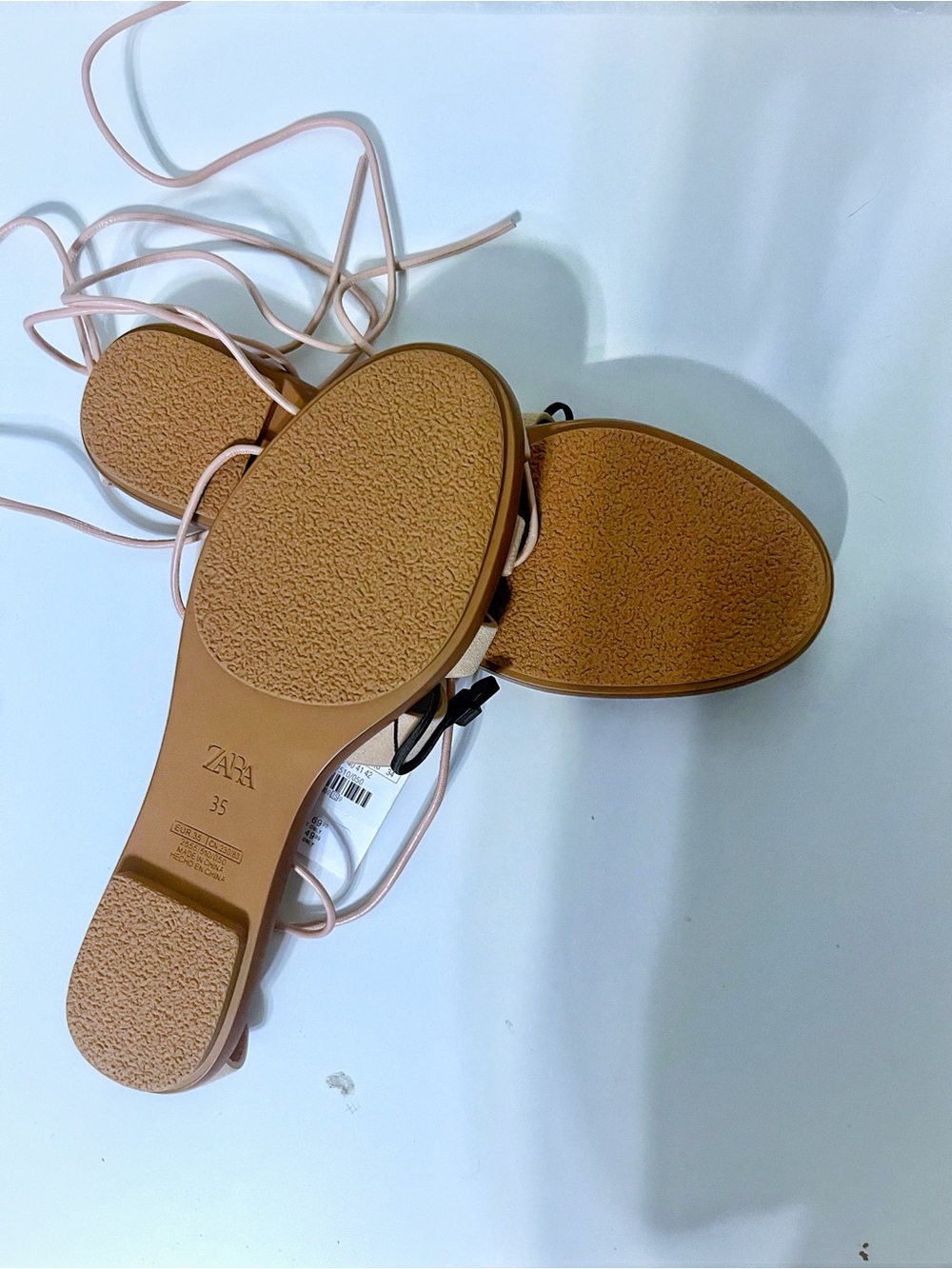 Zara NWT Pink Suede Tied Leather Fisherman Sandals Cage Flat - Picture 4 of 8